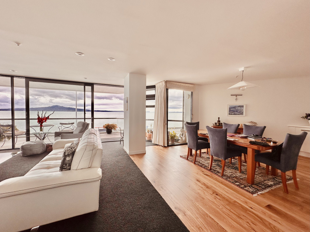 On this Kohimarama waterfront apartment we supported and removed a big wall separating the dining and living space, prohibiting light and this gorgeous view, as well as replaced the flooring.  Now the views are uninterrupted.