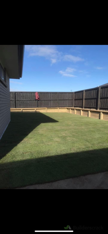 New lawn and retaining wall