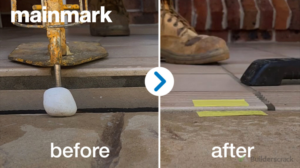 Before and after of sinking concrete slab using Mainmark's level correcting solutions