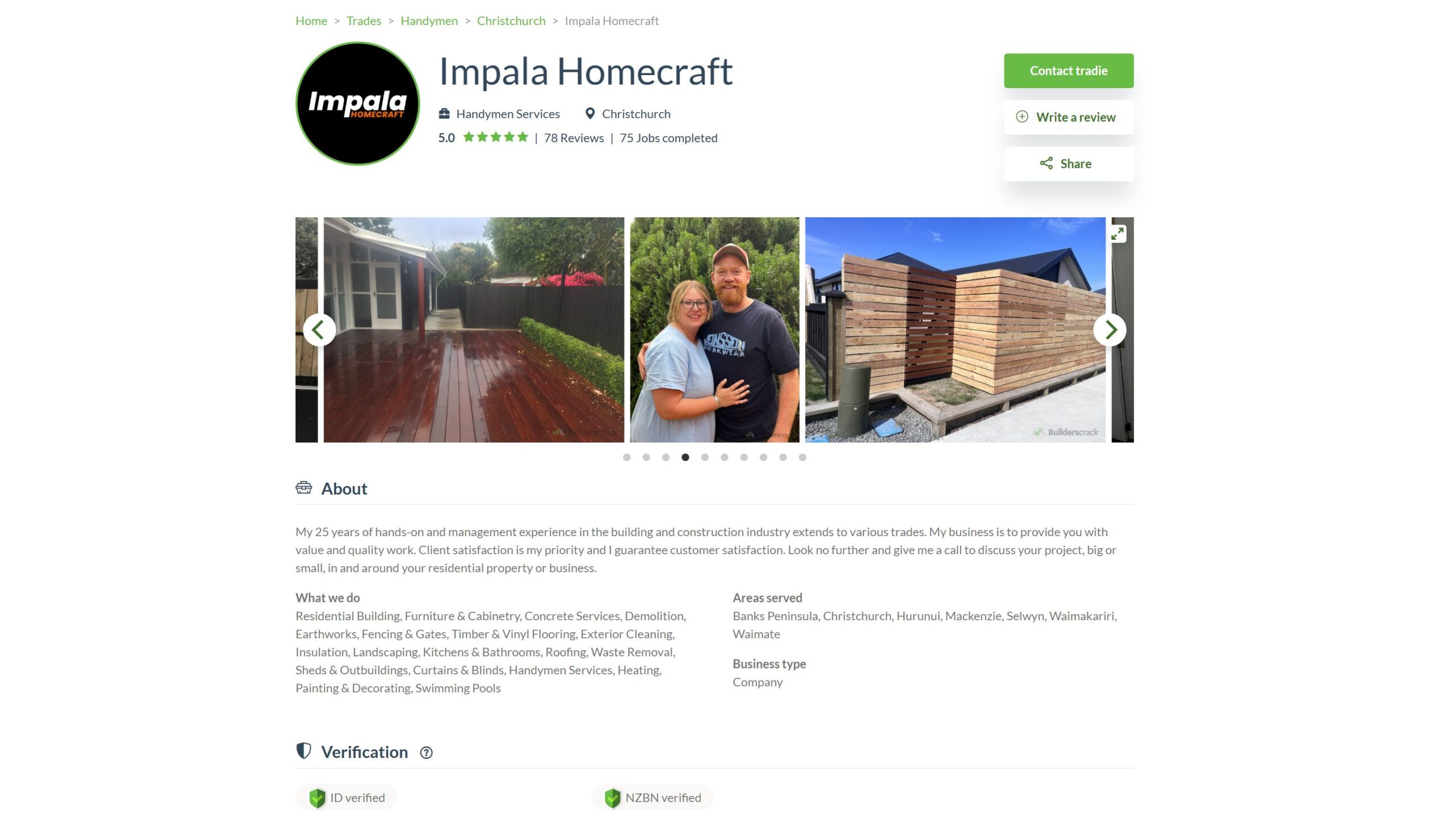 Impala homecraft's Builderscrack profile