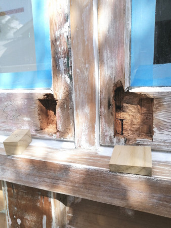 During - we cut out any wood rot back to sound timber.
