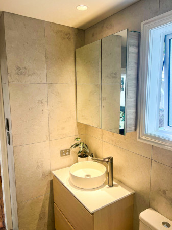 Vanity and wall hung  mirror cabinet.