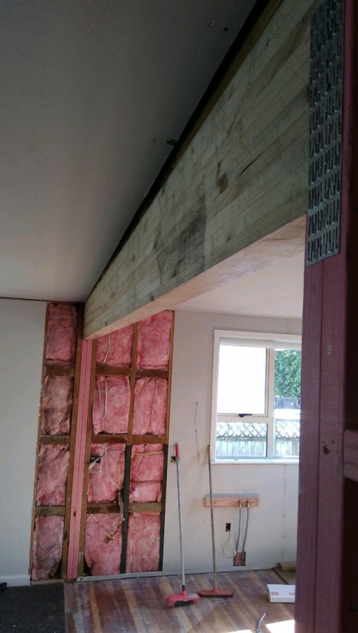 Load bearing wall removed.  Beam install.