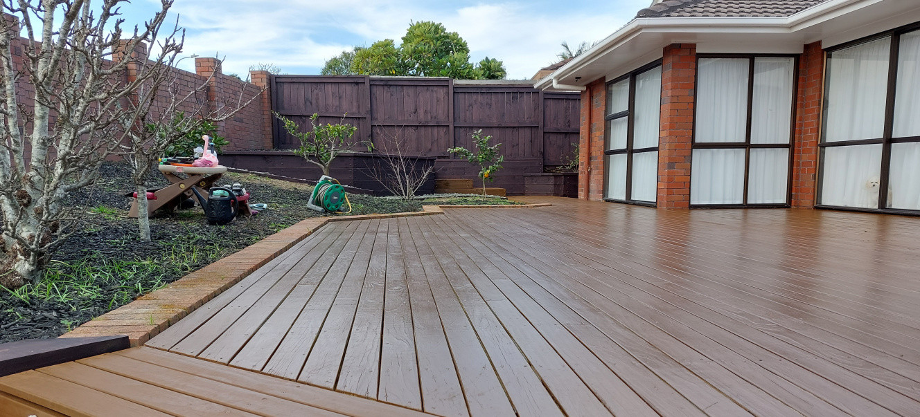 Deck #1, fence and retaining walls