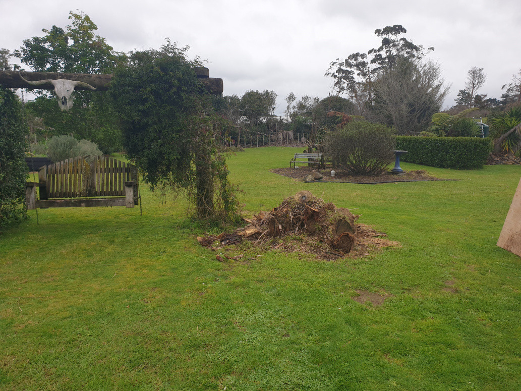 Client wanted stump removed and mulch spread out on garden at the back