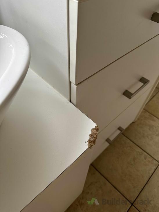 Repair skirting board and bench top where dog chewed ( 793131