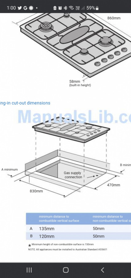 When changing your hob please check the cut out dimensions of the new one . They are NOT all the same .