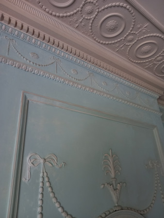 Ballroom above second fireplace - patch  and match cornice