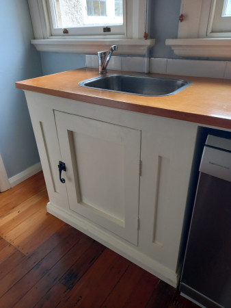 New cupboard and bench with old sink