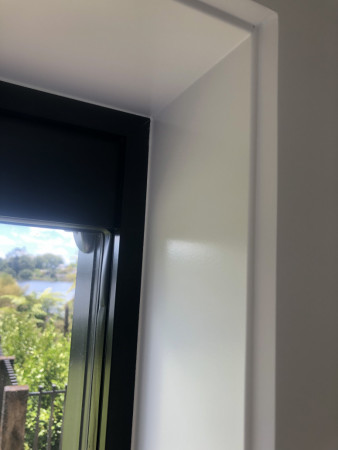 Master bedroom window liner detail, spray finished