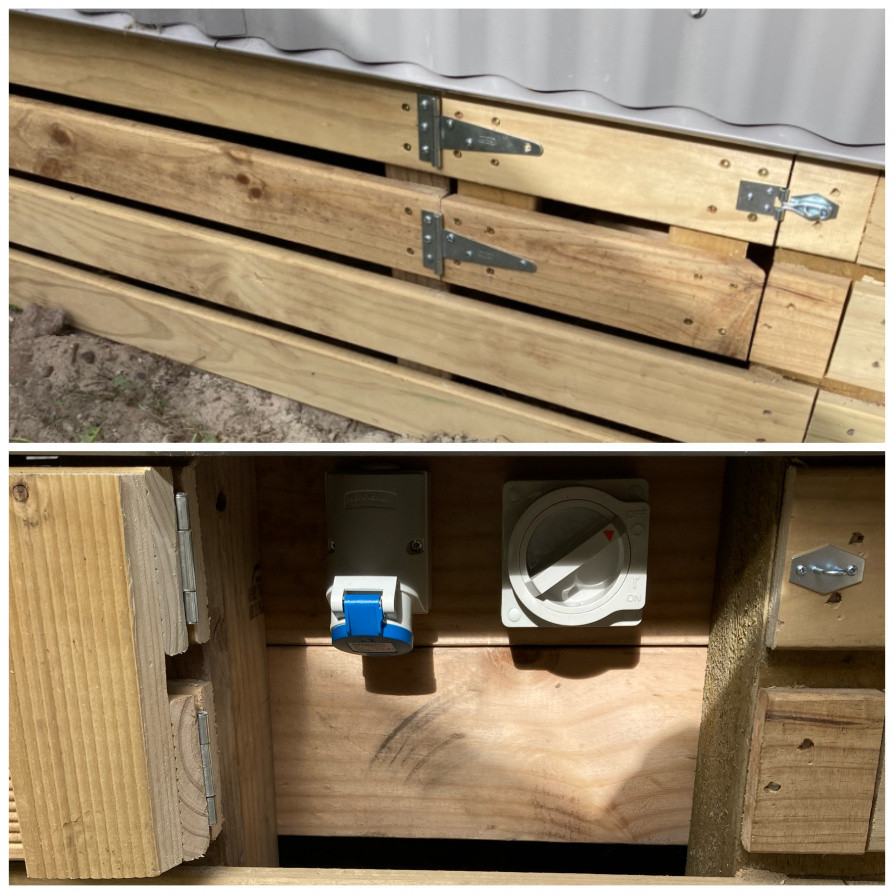 Customer asked for a caravan outlet, however wanted it to be hidden when not in use, our electrician built this handy lockable door to hide