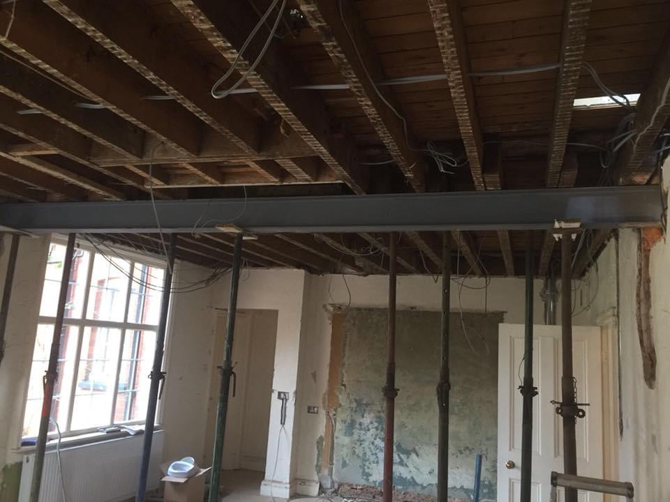 Steel beam supporting the upstairs floor