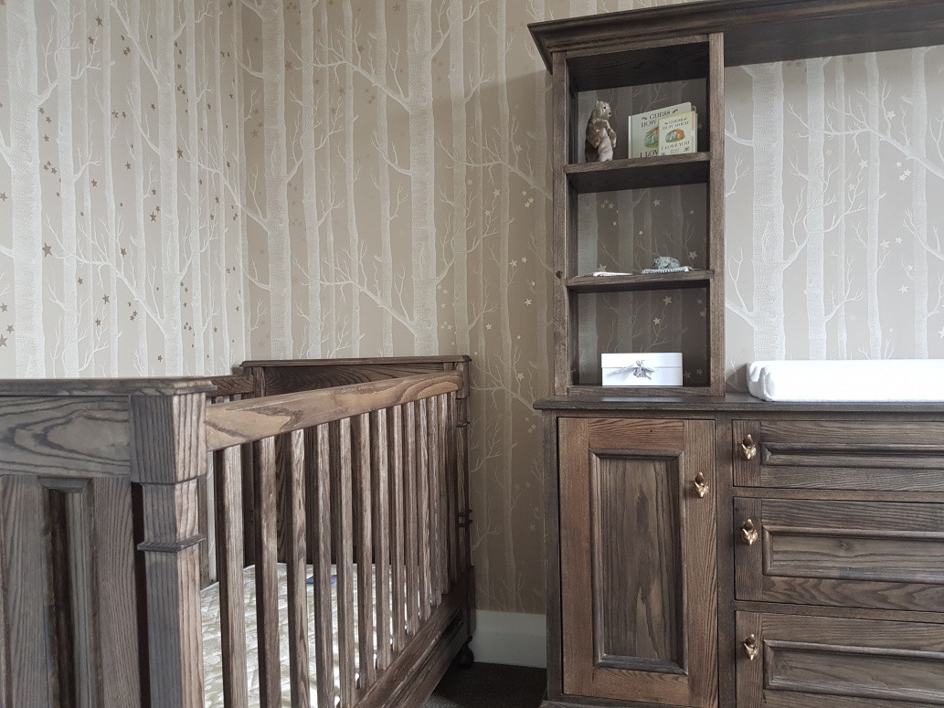 Stained Ash crib and change table come bookcase