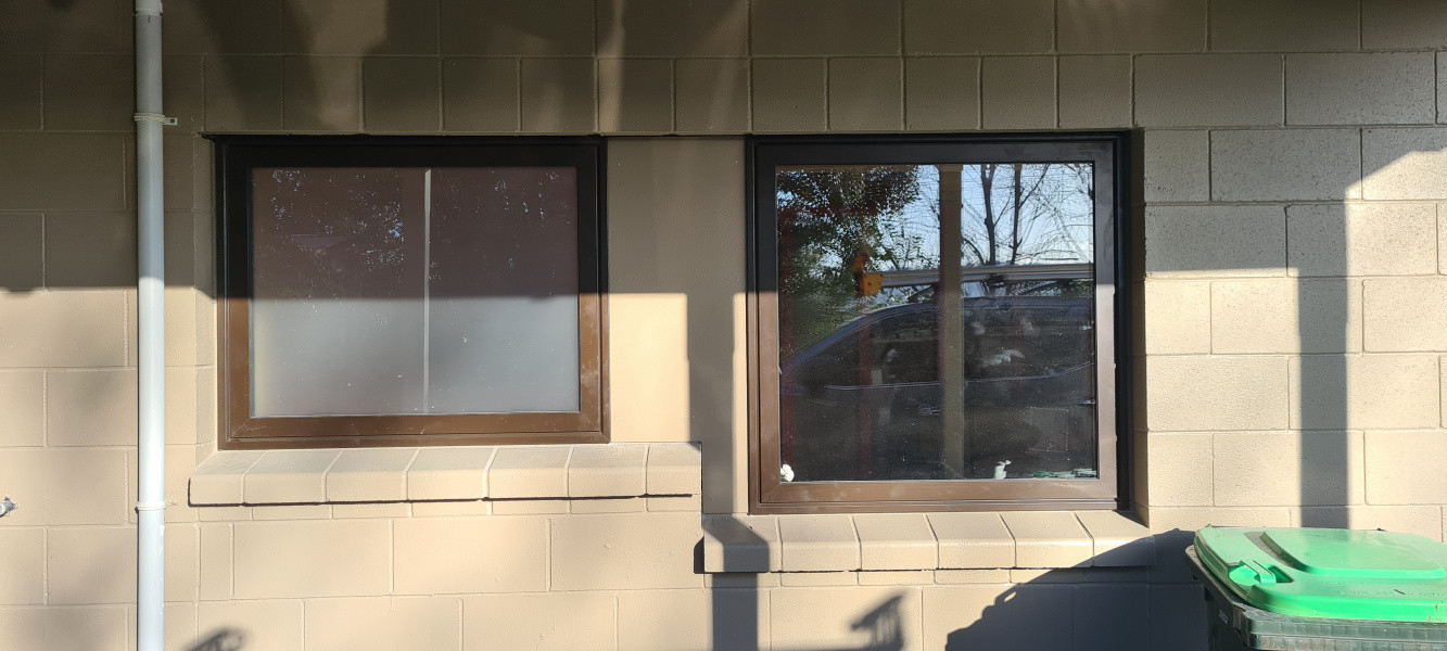 Ranch slider removed, block wall built up to still heights fit new window joinery