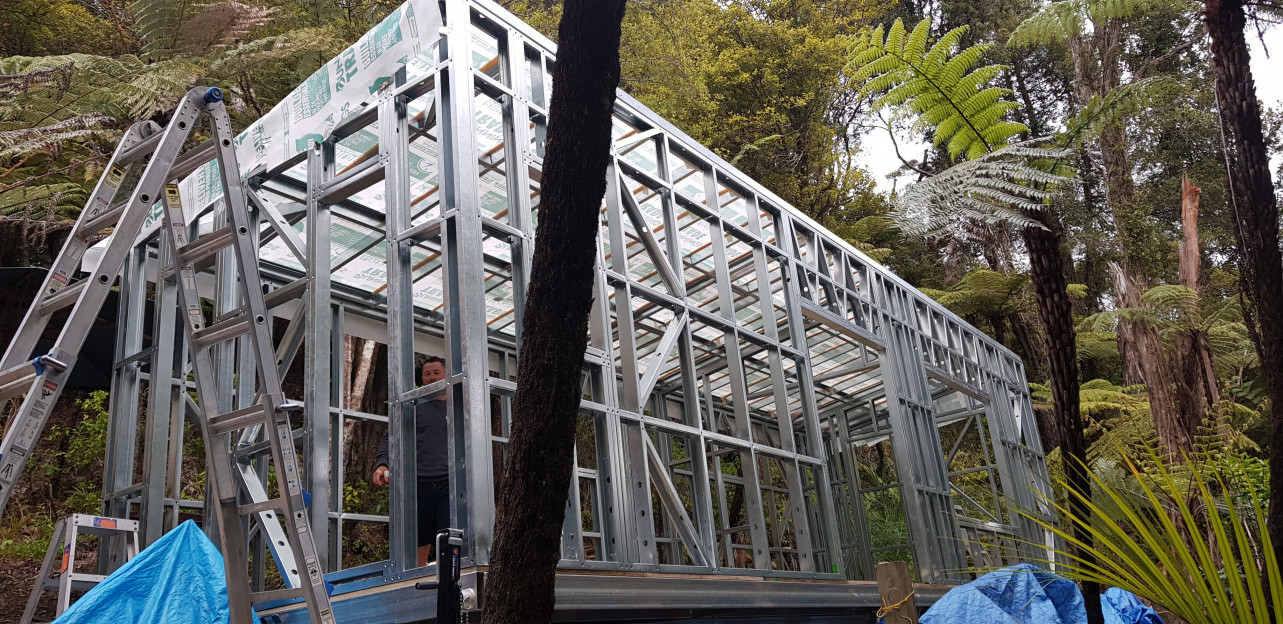 Showing steel frame prior to building wrap