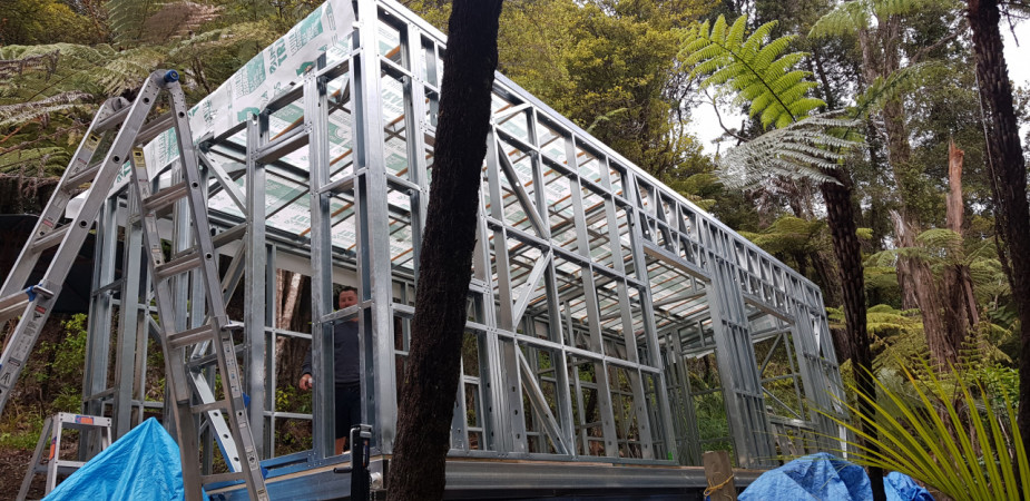 Showing steel frame prior to building wrap