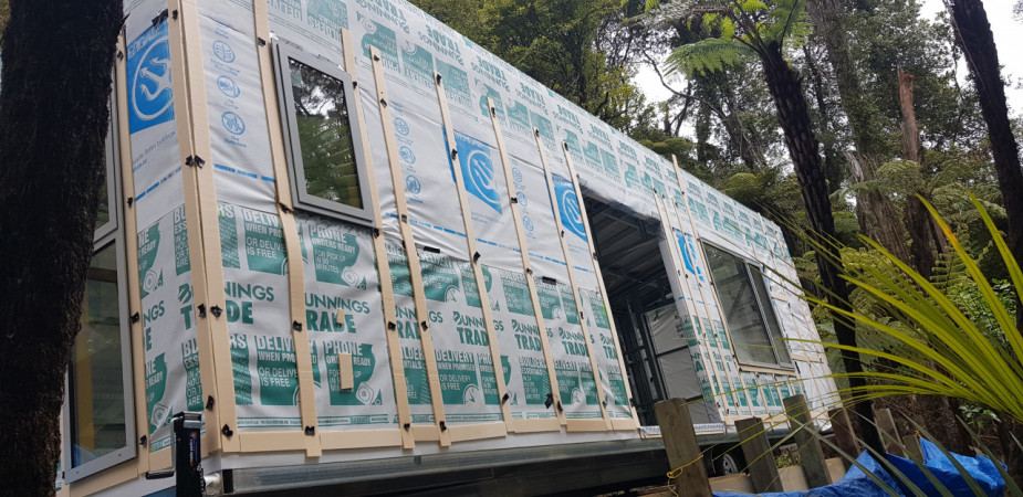 Wrapped and cavity battens installed, ready for flashings and cladding.