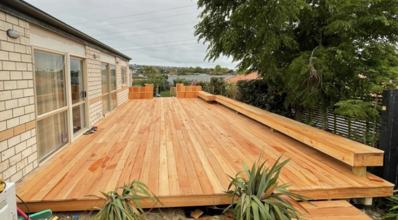 Finished mahogany deck before staining. Before Builderscrack