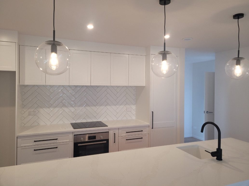 Herringbone pattern kitchen splash back