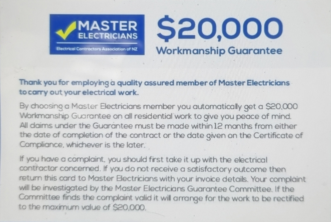 Master Electricians Guarantee