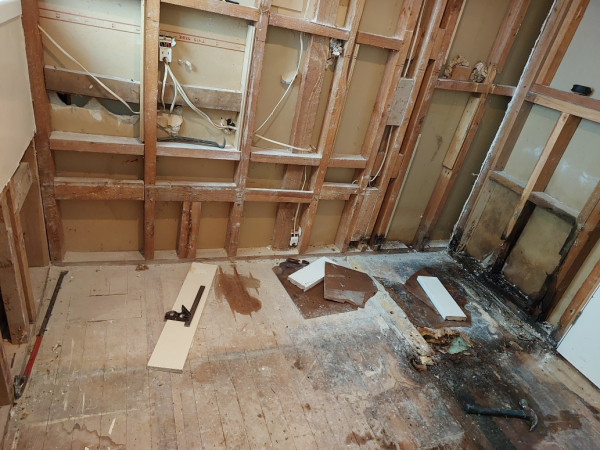 Old gib board removal, rotten floor