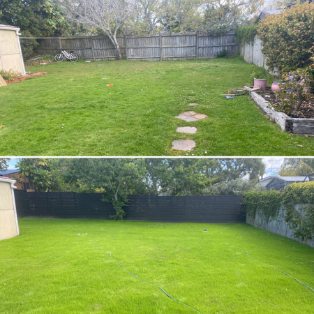 Hydroseed lawn with a new back fence in Central Auckland.