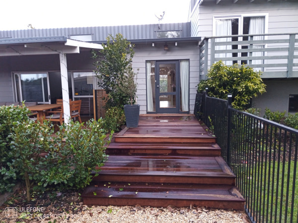 Back door deck exit steps to pool area