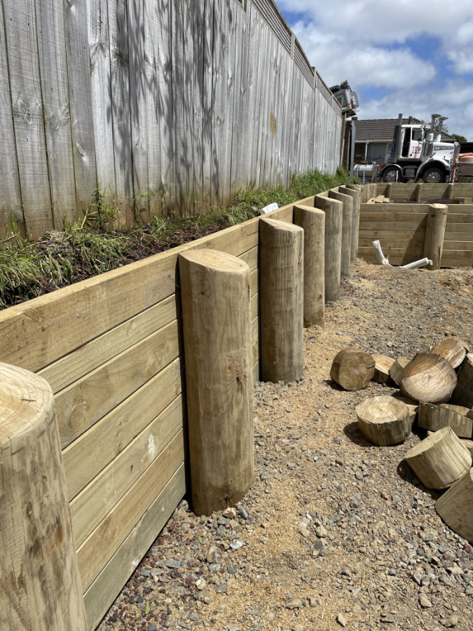 Retaining wall in progress