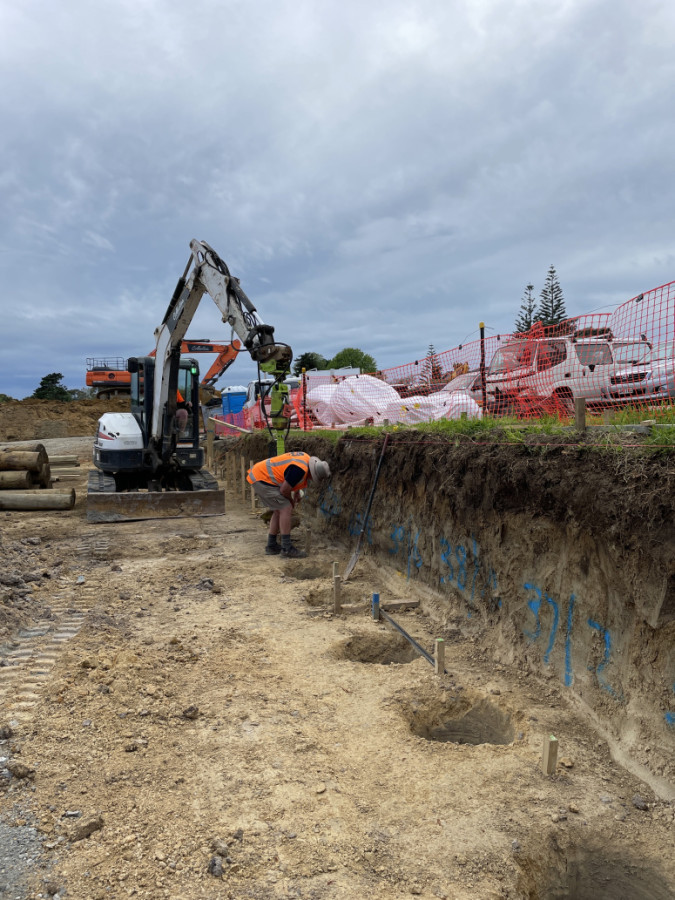 Retaining wall in progress