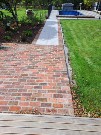 Brick patio and paved pathway