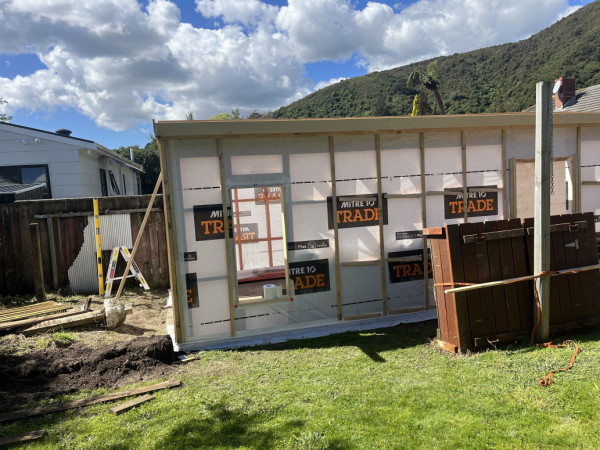 Garage wrapped ready for roof.