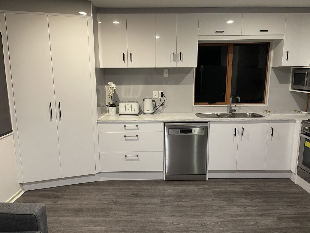 Custom kitchen with new vinyl plank floor