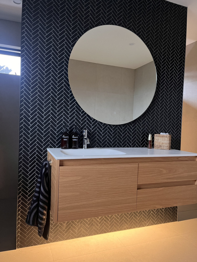 Stunning vanity/feature wall on our two story extension.