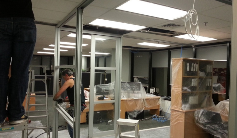 Reconfiguring office layout of occupied office/after hours