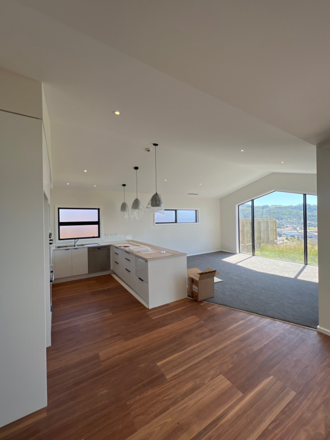 pendants and downlighting on angled ceiling