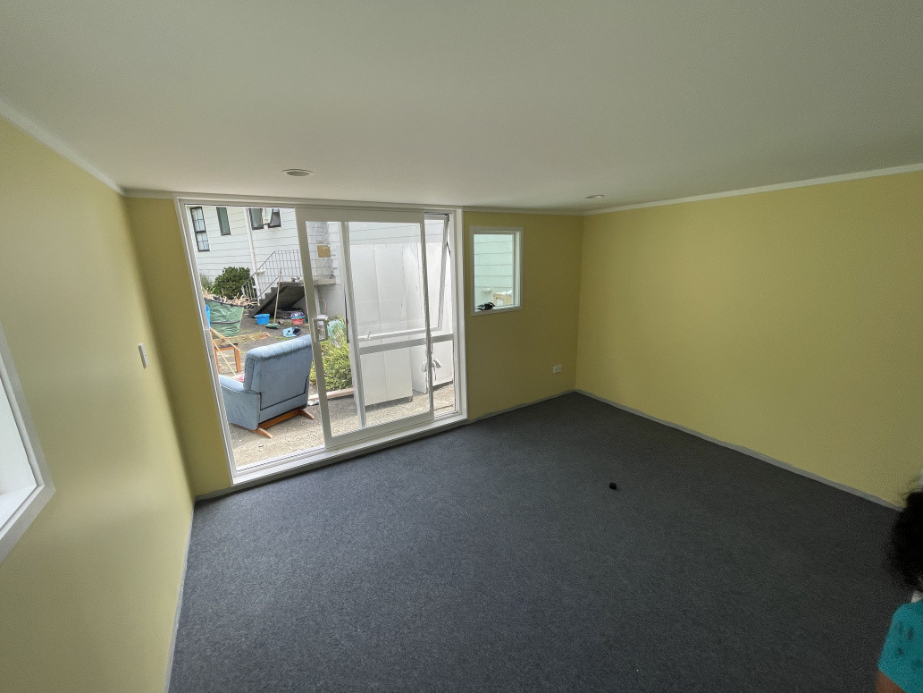 Garage lined with plaster board , flooring garage carpet GLENEDEN