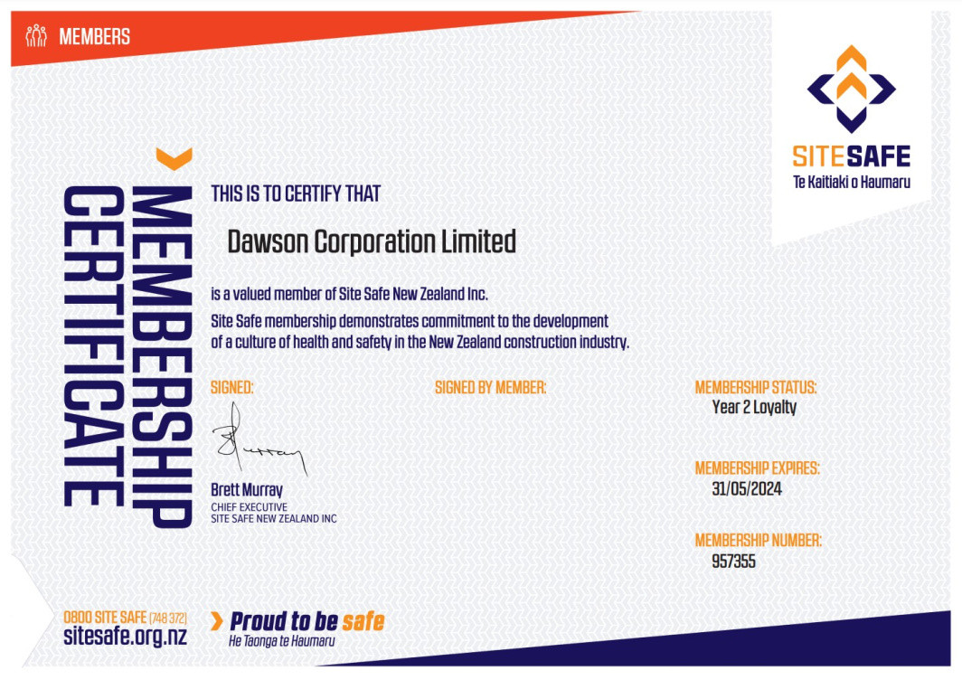 Sitesafe Membership Certificate 