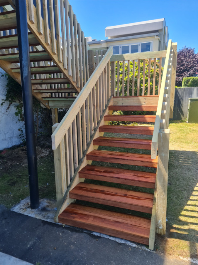 Removed a circular steel and concrete staircase and replaced with stairs with landing
