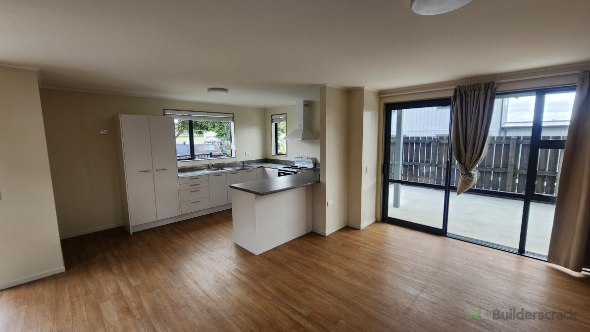 kitchen space with a small return island.