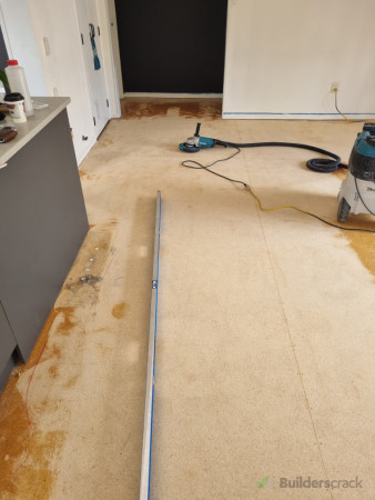 Grinding as much of the humps out as possible ready to add primer for self leveling compound