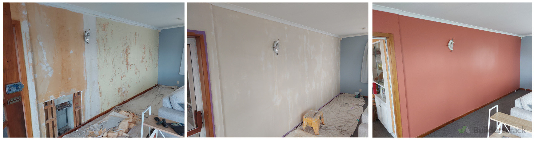 Wall repair, Plaster, Repaint (removal of gas fire)