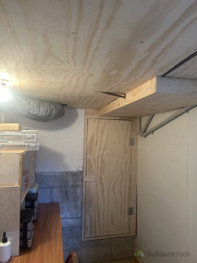 Basement plywood lining and access door