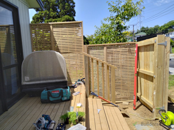 Deck, hand rail and privacy screens