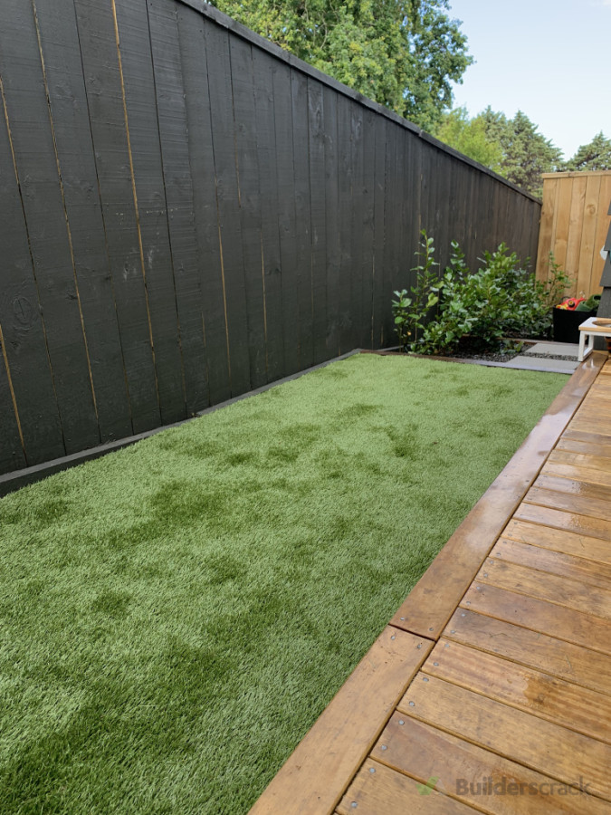 Lush long-life grass installed with drainage underneath.
