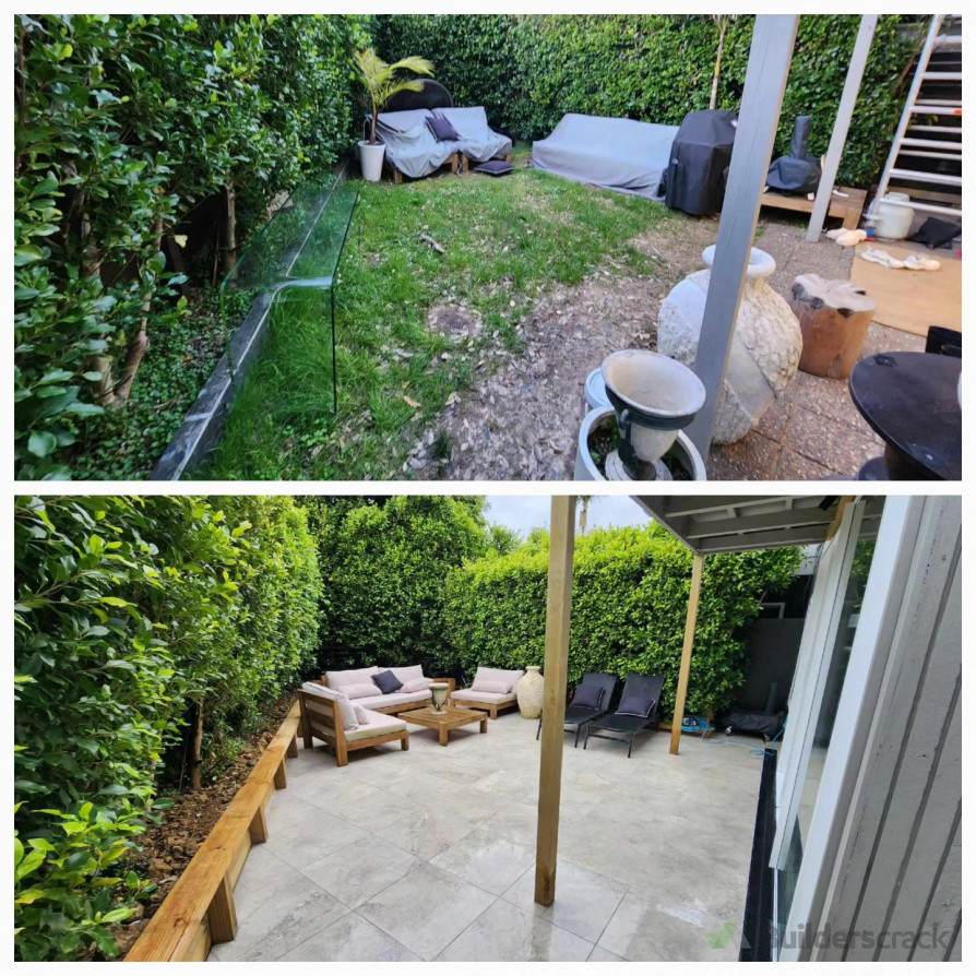 Retaining wall with drainage and  paving