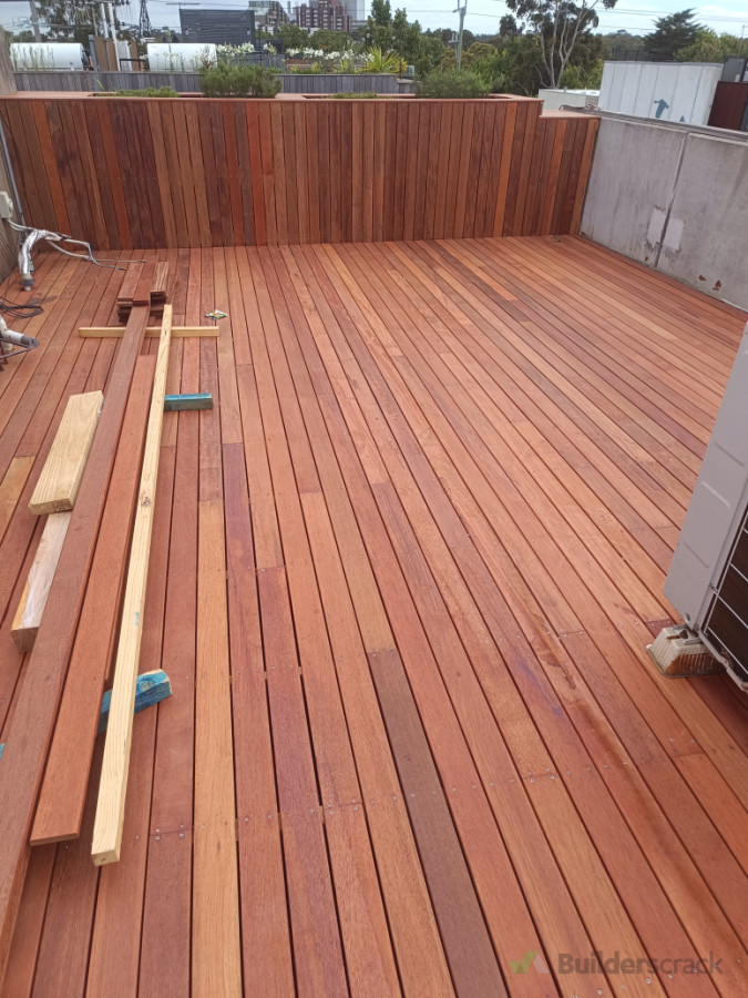 Merbau decking and plantar box on rooftop terrace