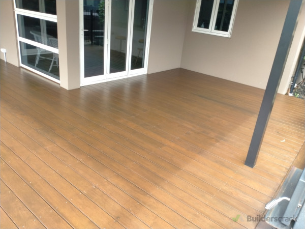 Deck waterblasted, finished with Cabots Amber Aquadeck