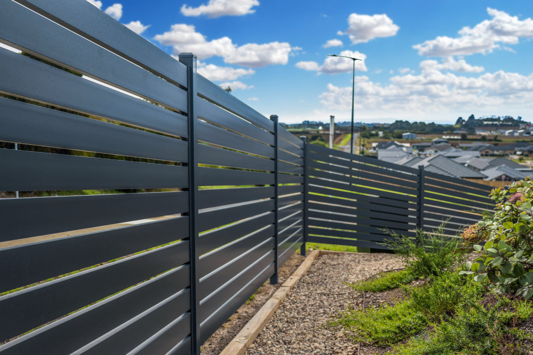 Angled Horizontal Slatted Aluminium fence