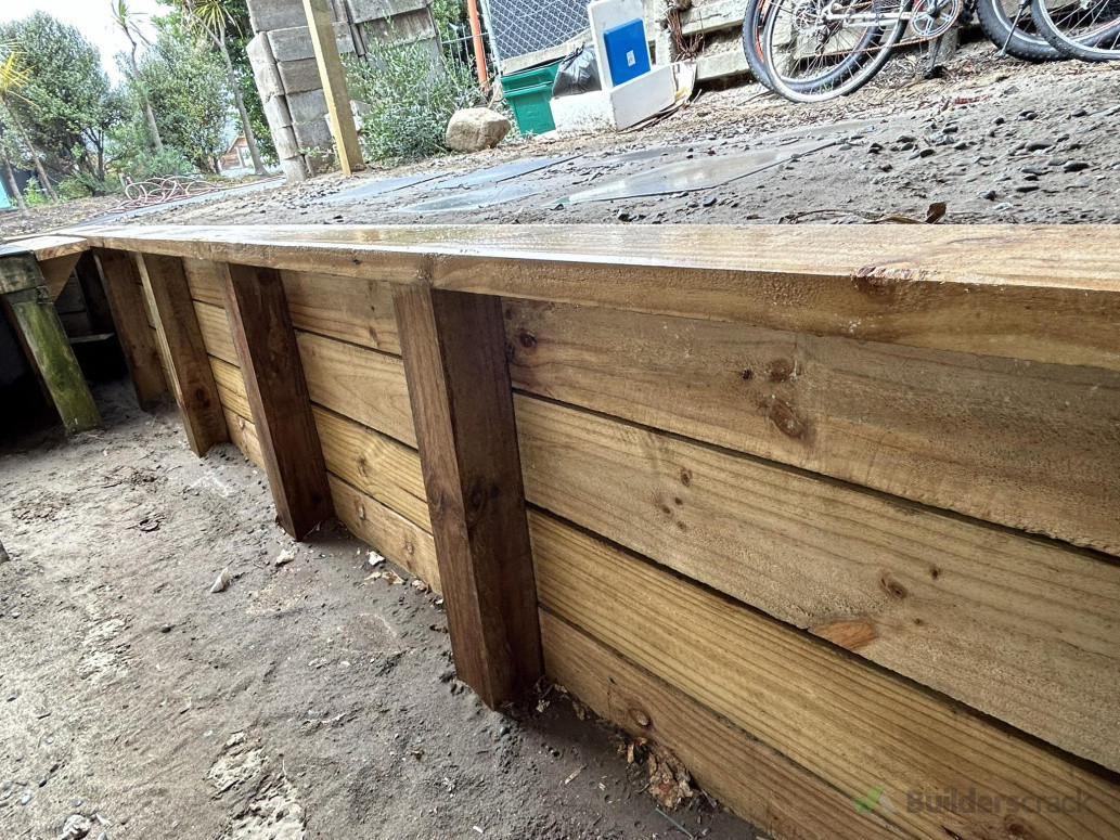 A small timber retaining wall
