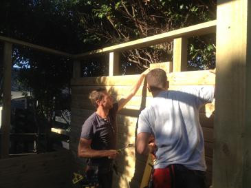 James & Brendan building a garden shed in Karaka